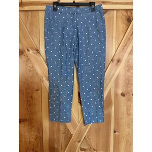 J Crew City Fit Polka Dot Cropped Ankle Pants Size 4 Blue 100% Cotton Prep Lux